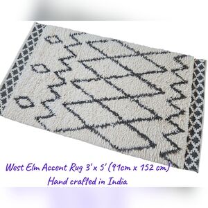 West Elm Kasbah Wool+Cotton Rug  3'x5' (91cm x 152 cm)Hand Crafted for West Elm